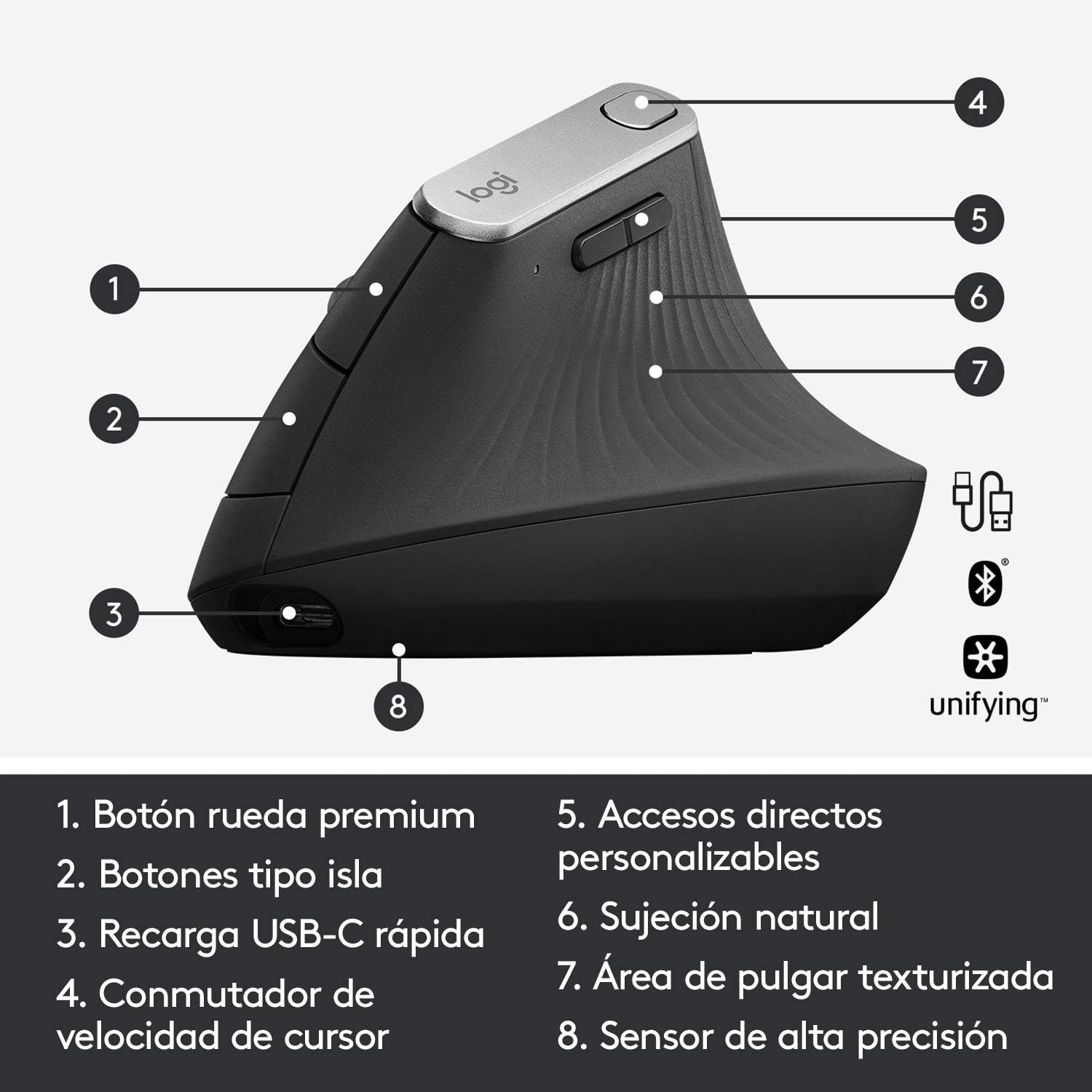 Rato Vertical Sem Fios por Bluetooth Logitech Vertical MX/ Bateria recarregável/ Até 4000 DPI - Imagem 8