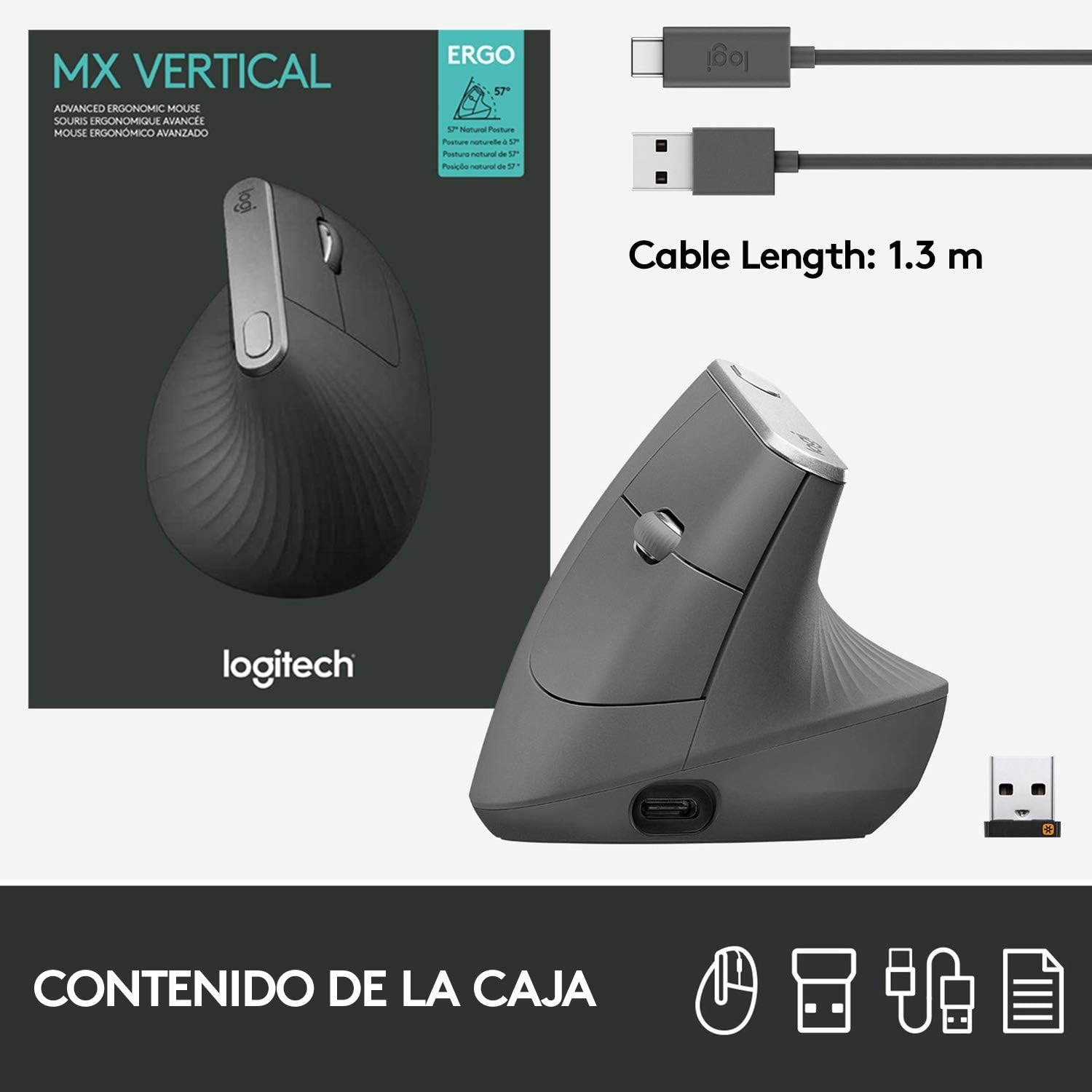 Rato Vertical Sem Fios por Bluetooth Logitech Vertical MX/ Bateria recarregável/ Até 4000 DPI - Imagem 11