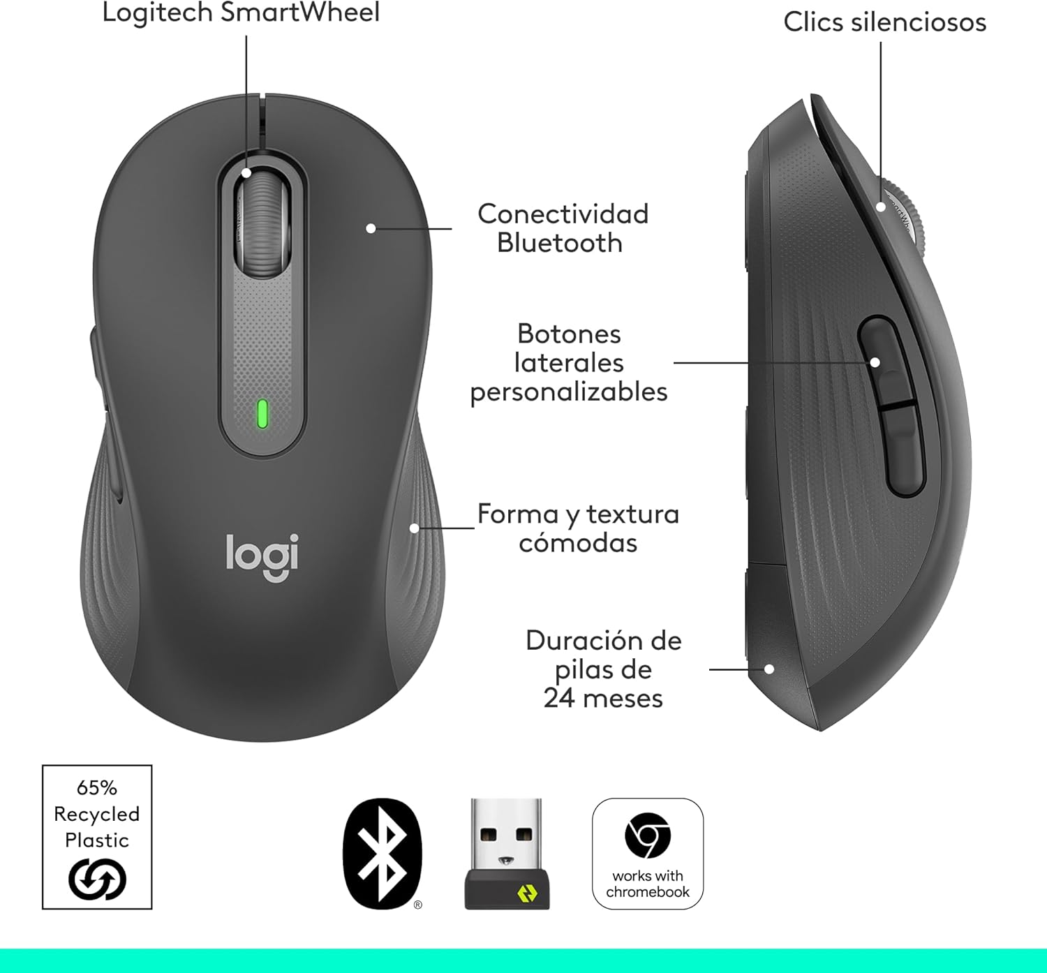 Rato Sem Fios por Bluetooth Logitech Signature M650 L/ Até 2000 DPI - Imagem 8