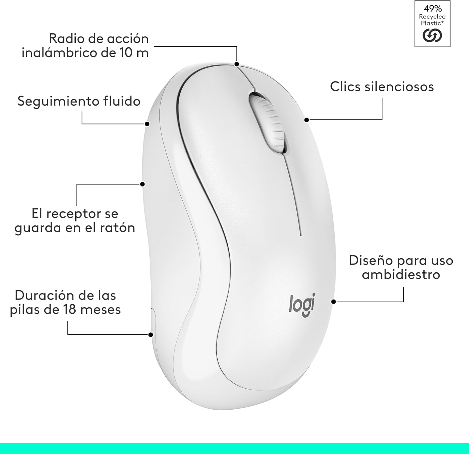 Teclado e Rato Sem Fios Logitech Silent Touch MK295/ Branco - Imagem 8