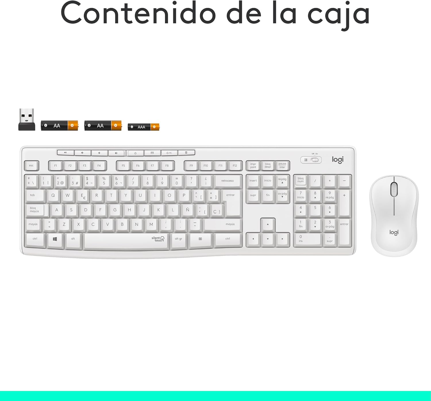 Teclado e Rato Sem Fios Logitech Silent Touch MK295/ Branco - Imagem 9