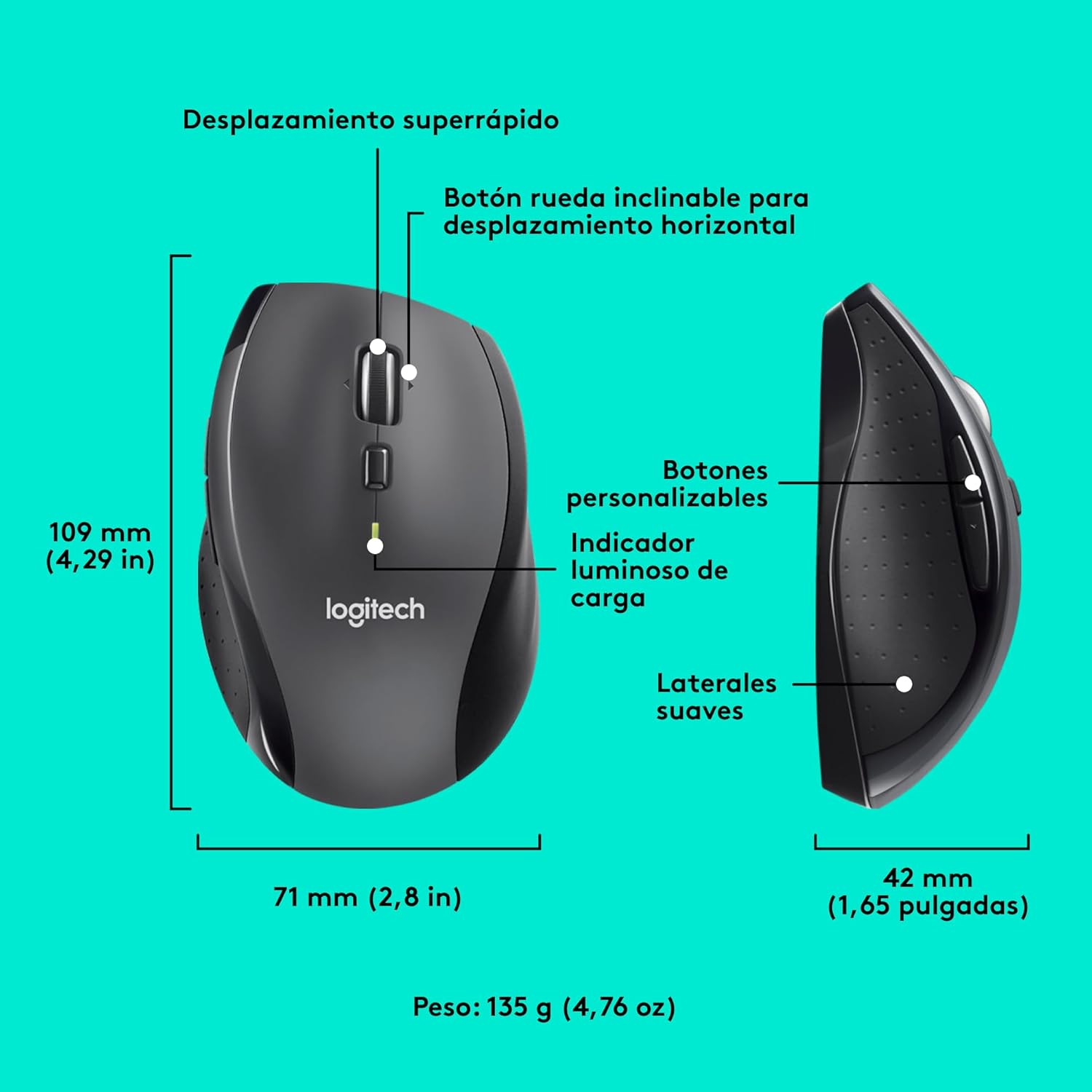 Rato Sem Fios Logitech Marathon M705/ Até 1000 DPI V2 - Imagem 7