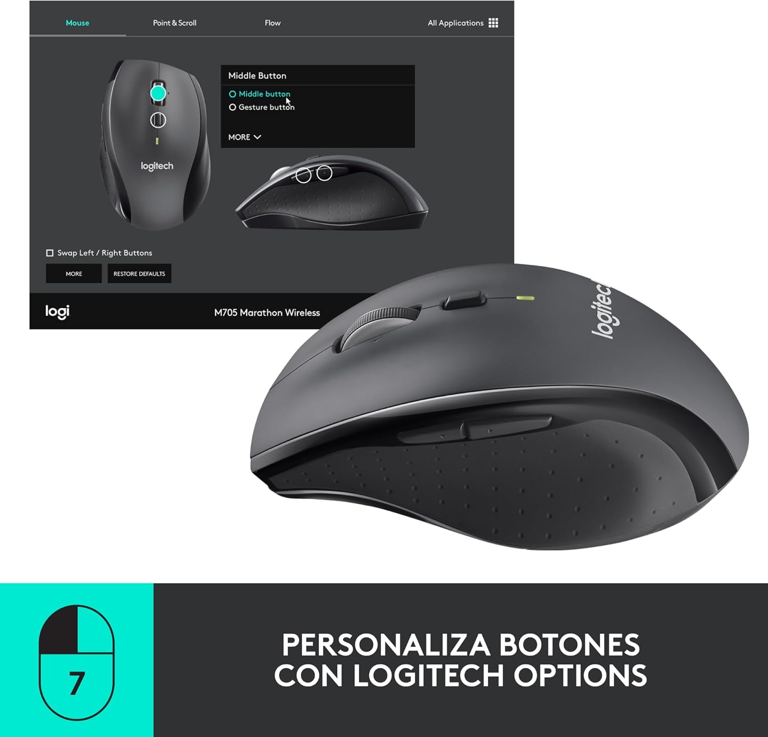 Rato Sem Fios Logitech Marathon M705/ Até 1000 DPI V2 - Imagem 4