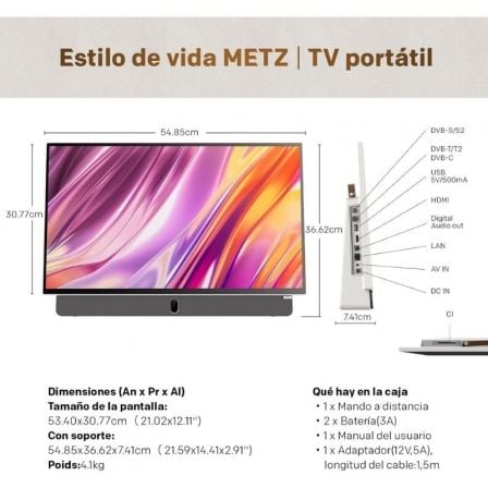 Televisão Portátil METZ 24MPE7000Z 24" Full HD Smart Google TV Bateria Wi-Fi Bluetooth - Imagem 4