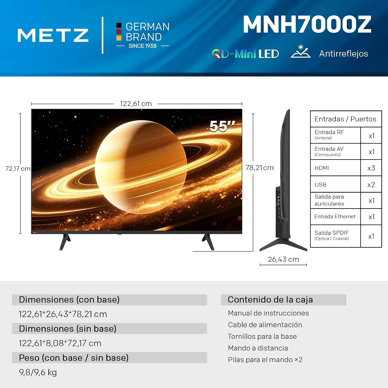 Smart TV Metz 55" 55MNH7000Z Ultra HD 4K QLED MiniLED HDR10+ Dolby Atmos WiFi - Imagem 4
