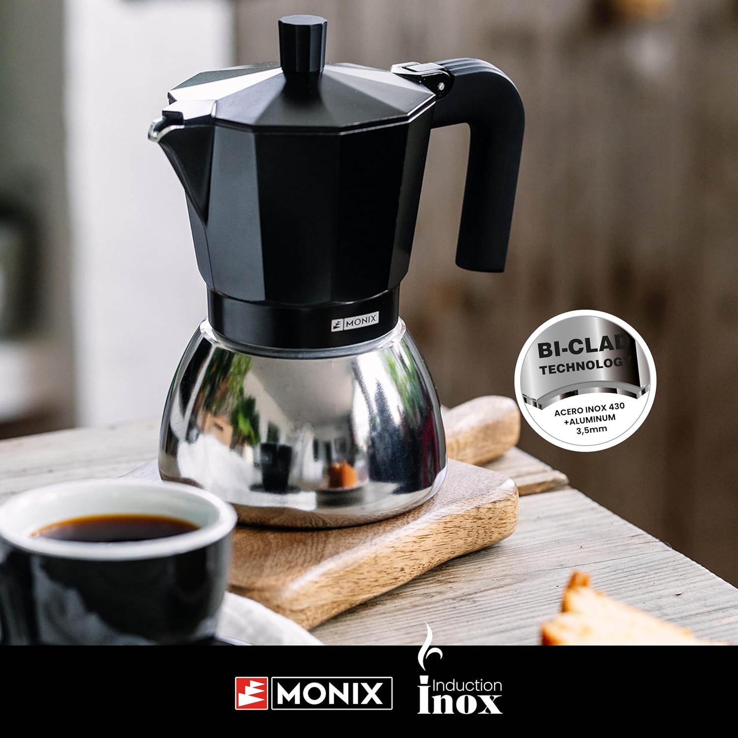 Cafeteira Italiana Monix Induction Inox M863006 / 6 Chávenas / Preta - Imagem 3