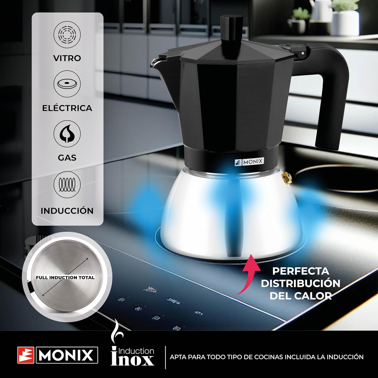 Cafeteira Italiana Monix Induction Inox M863006 / 6 Chávenas / Preta - Imagem 4