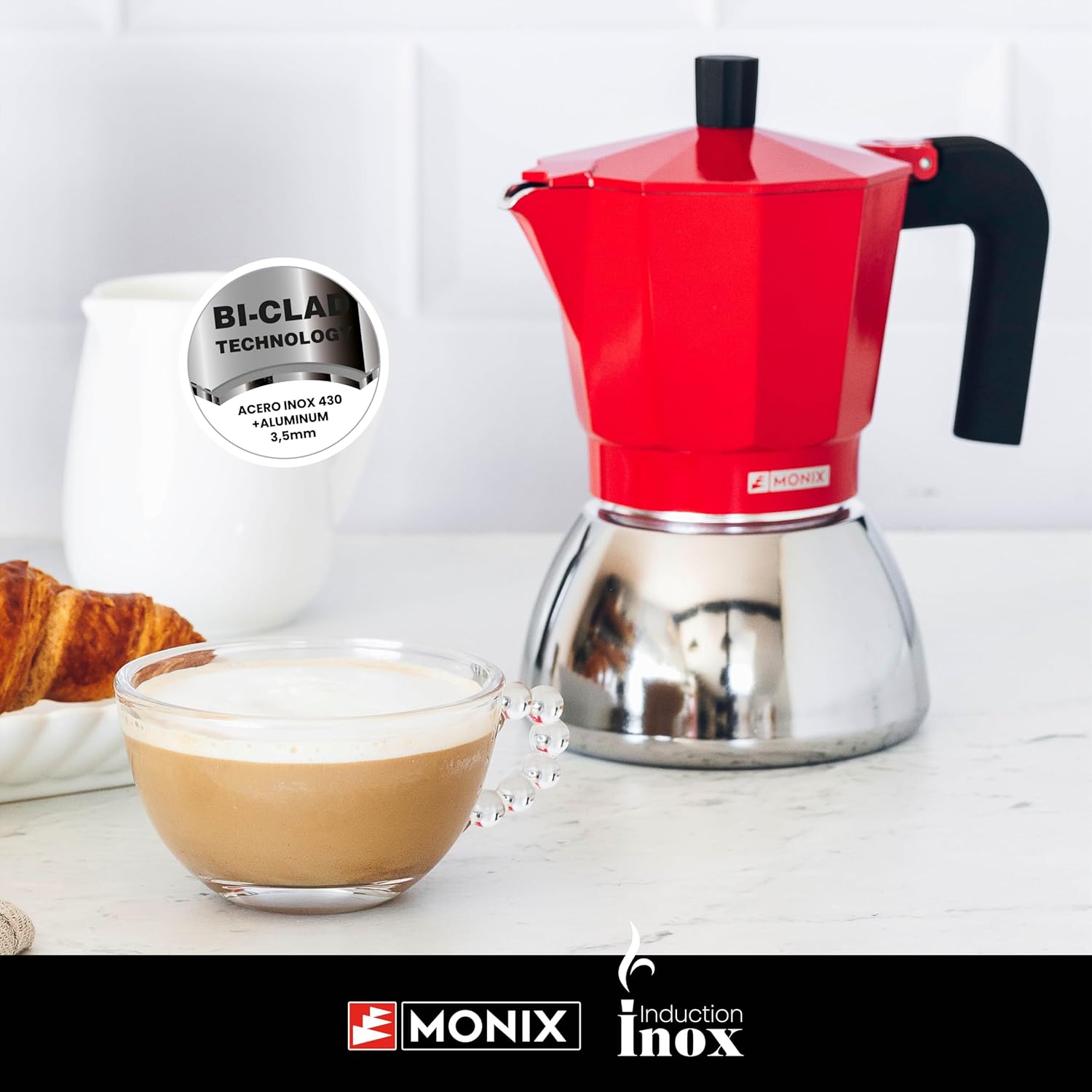 Cafeteira Italiana Monix Induction Inox M863106/ 6 Chávenas/ Vermelha - Imagem 3