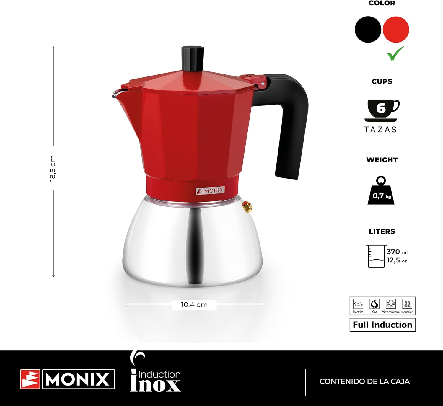 Cafeteira Italiana Monix Induction Inox M863106/ 6 Chávenas/ Vermelha - Imagem 2