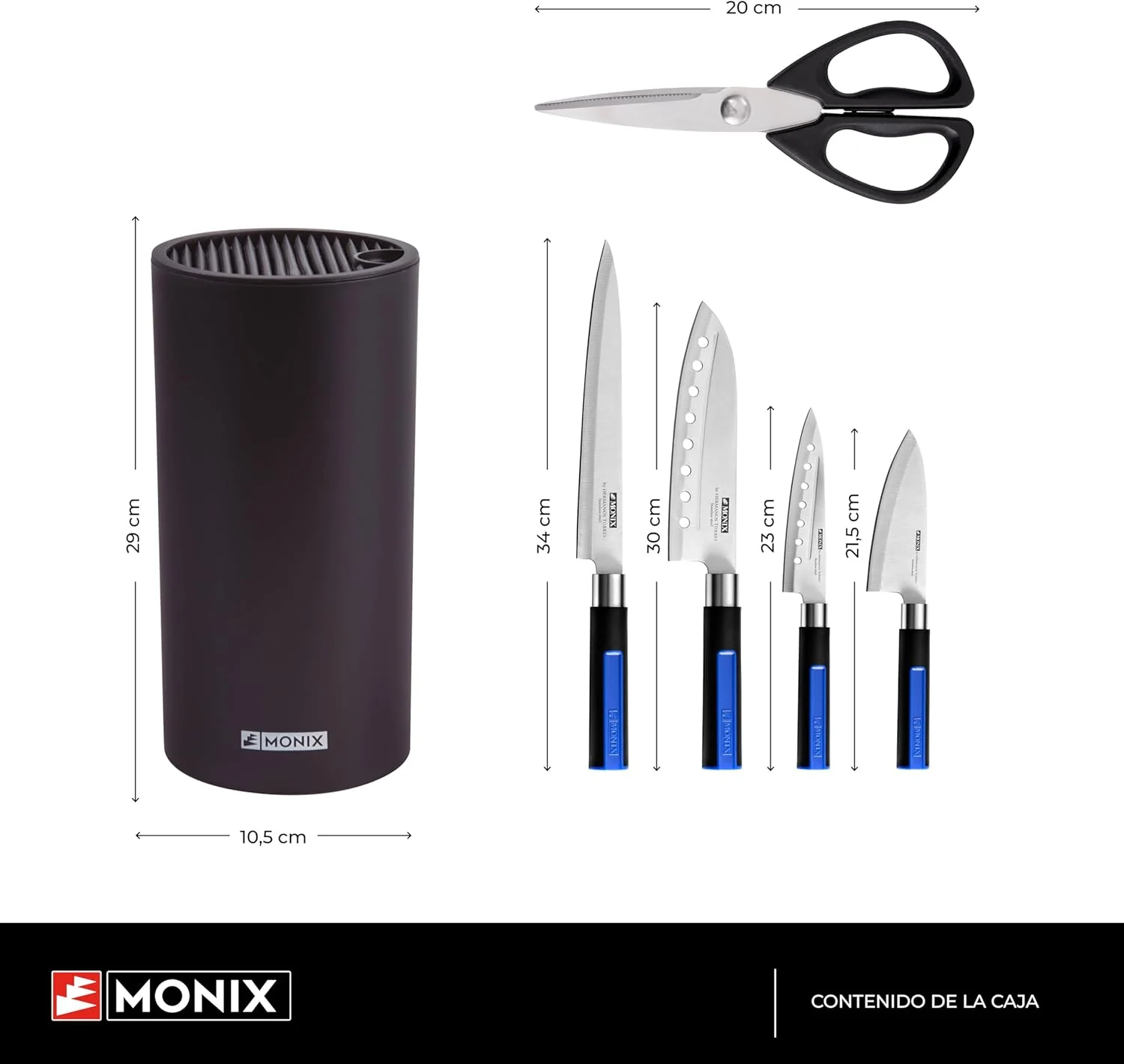 Conjunto de Facas Monix Solid+ M355003 6 Peças com 4 Facas Santoku, Tesoura e Taco Organizador - Imagem 2