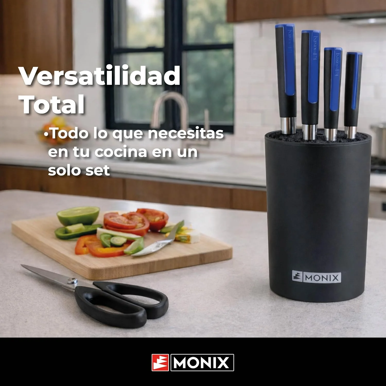 Conjunto de Facas Monix Solid+ M355003 6 Peças com 4 Facas Santoku, Tesoura e Taco Organizador - Imagem 6