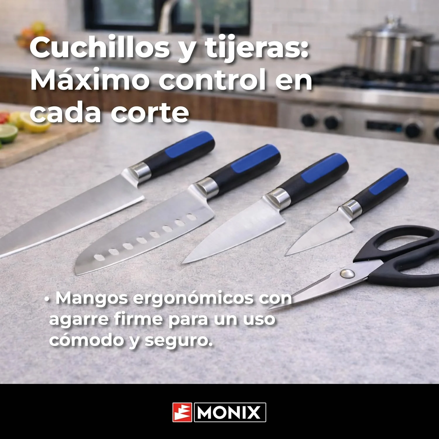 Conjunto de Facas Monix Solid+ M355003 6 Peças com 4 Facas Santoku, Tesoura e Taco Organizador - Imagem 5