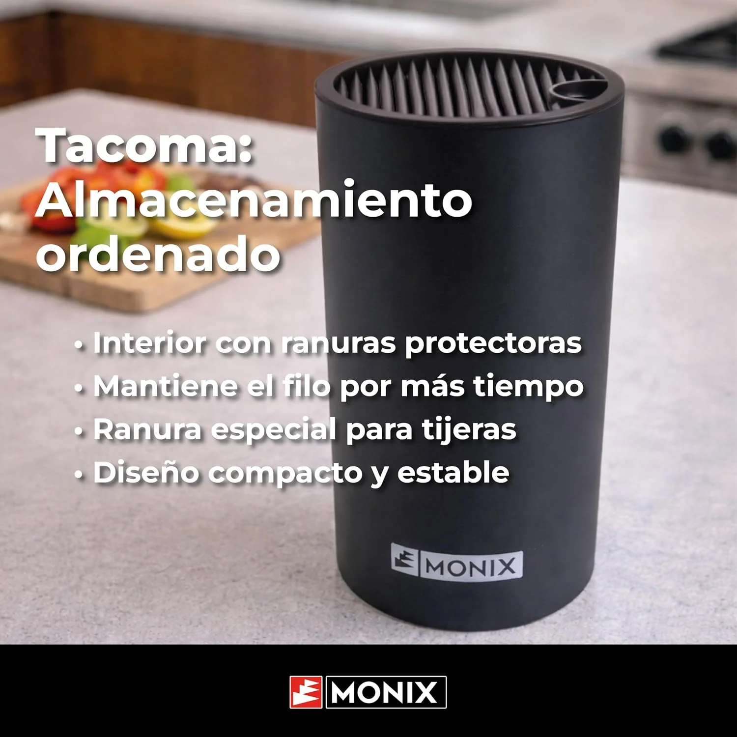 Conjunto de Facas Monix Solid+ M355003 6 Peças com 4 Facas Santoku, Tesoura e Taco Organizador - Imagem 4