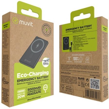 Powerbank 5000mAh Muvit For Change MCCHP0009/ 20W/ Wireless/ Preto/ Inclui Cabo USB Tipo-C - Imagem 3