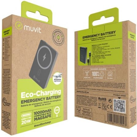 Powerbank 10000mAh Muvit For Change MCCHP0010/ 20W/ Wireless/ Preta/ Inclui Cabo USB Tipo-C - Imagem 4