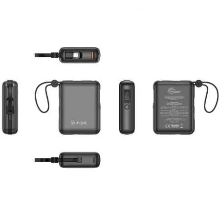 Powerbank Muvit For Change 10000mAh 35W com 2 Cabos USB-C Integrados e USB-A Preto MCCHP0014 - Imagem 4