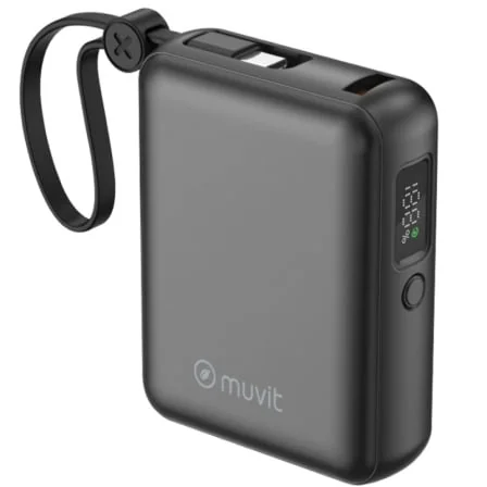 Powerbank Muvit For Change 10000mAh 35W com 2 Cabos USB-C Integrados e USB-A Preto MCCHP0014