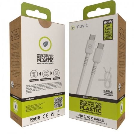 Cabo USB 2.0 Tipo-C Muvit For Change MCUSC0008/ USB Tipo-C Macho - USB Tipo-C/ Até 60W/ 1.2m/ Branco - Imagem 4