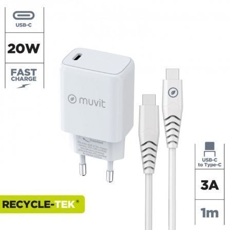 Carregador de Parede Muvit For Change MCPAK0044/ 1xUSB Tipo-C + Cabo USB Tipo-C/ 20W - Imagem 2