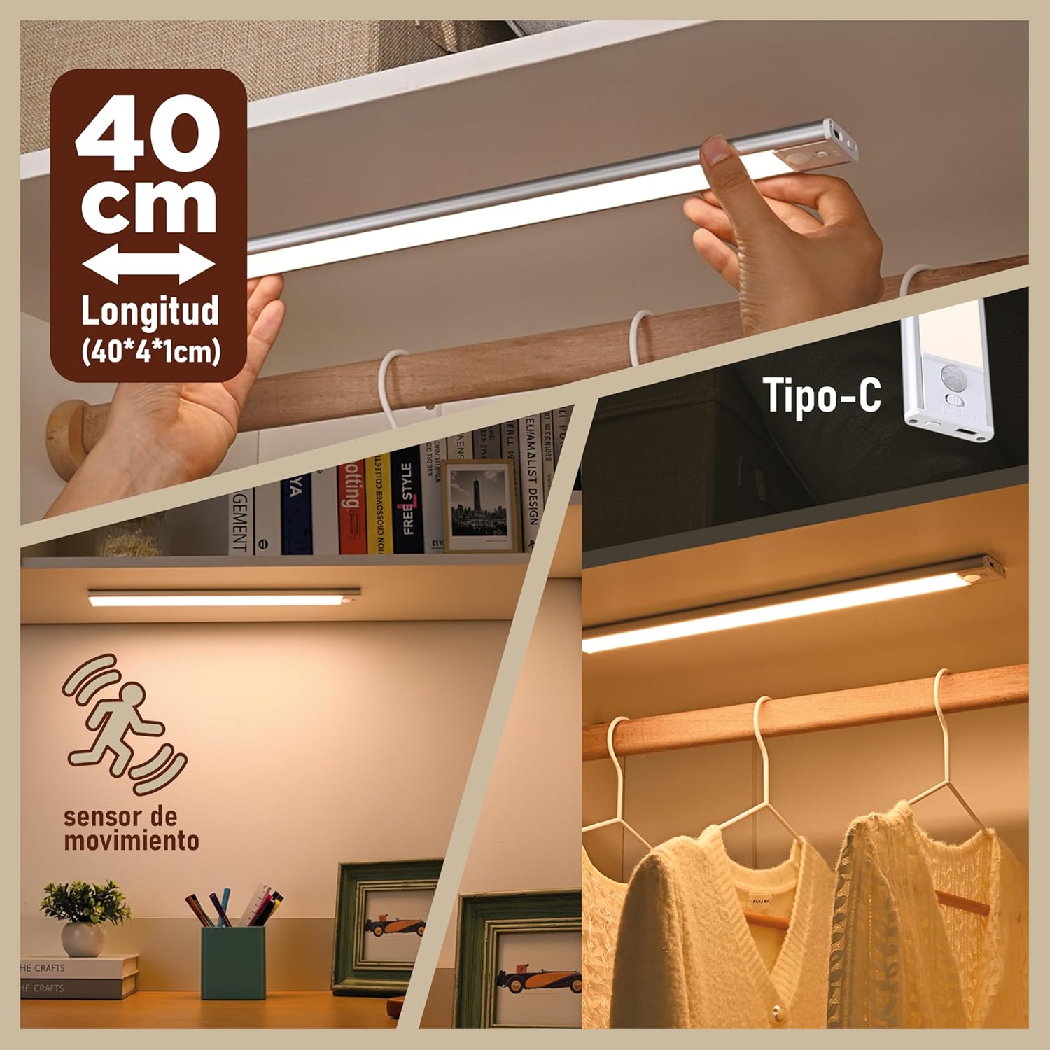 Barra de Luz Muvit iO MIOCAB003 40cm com Sensor de Movimento 1500mAh 3 Modos CCT USB-C Branco - Imagem 4