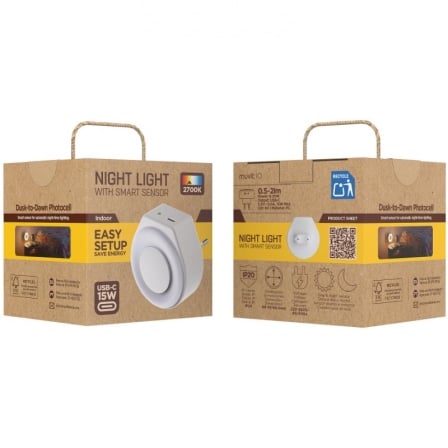 Luz de Noite LED Muvit IO MIONLI001 Sensor de Luz 2700K com Porta de Carga USB-C 15W Branco - Imagem 4