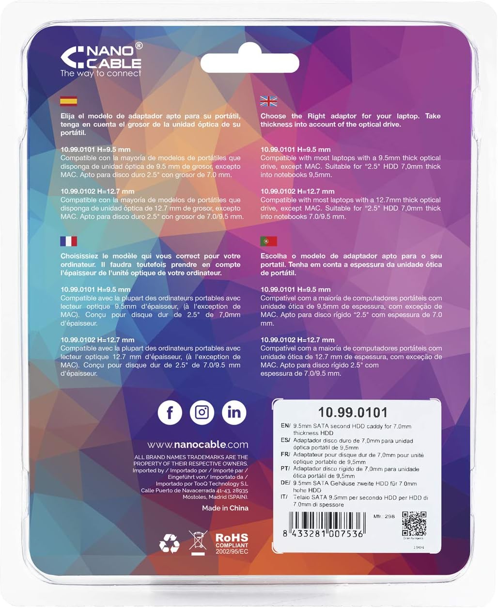 Adaptador Nanocable 10.99.0101 para Disco 2.5" em Baía de Unidade Óptica 9.5mm SATA - Imagem 4