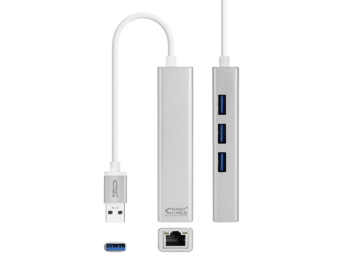 Hub USB 3.0 Nanocable 10.03.0403/ 3xUSB/ 1xRJ45/ Cinzento - Imagem 3