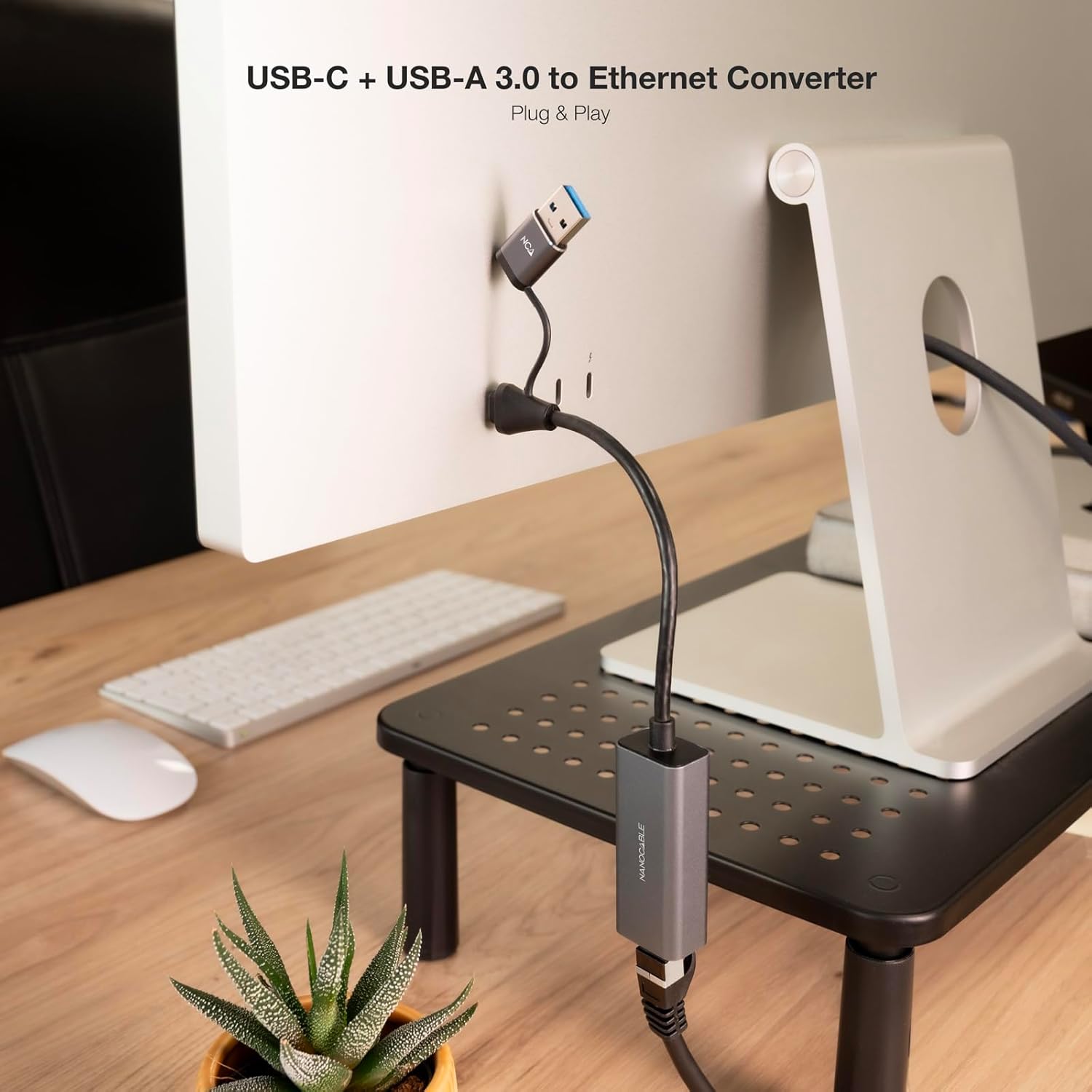 Adaptador USB Macho + USB Tipo-C Macho - RJ45 Nanocable 10.03.0411/ 1000Mbps - Imagem 4