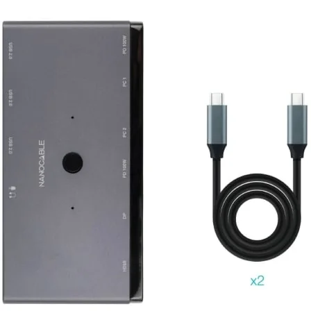 Switch KVM Nanocable 10.12.0003 8K 2x USB-C para HDMI DisplayPort 3x USB PD Áudio Cinzento - Imagem 3