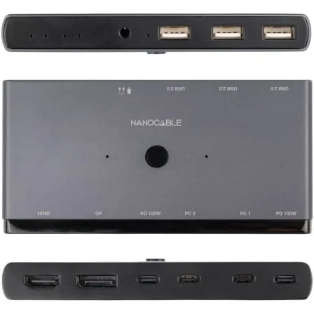 Switch KVM Nanocable 10.12.0003 8K 2x USB-C para HDMI DisplayPort 3x USB PD Áudio Cinzento - Imagem 2