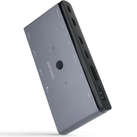 Switch KVM Nanocable 10.12.0003 8K 2x USB-C para HDMI DisplayPort 3x USB PD Áudio Cinzento