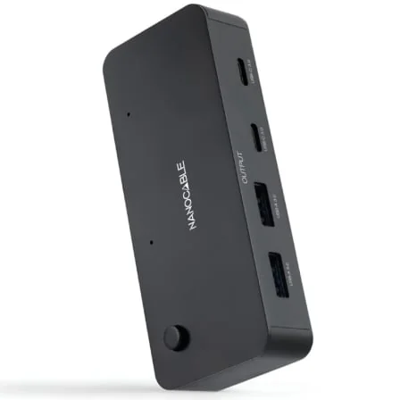 Switch USB 3.0 Nanocable 10.12.0011 Comutador 2 PCs para 4 Periféricos (2x USB-A + 2x USB-C) Alumínio Preto