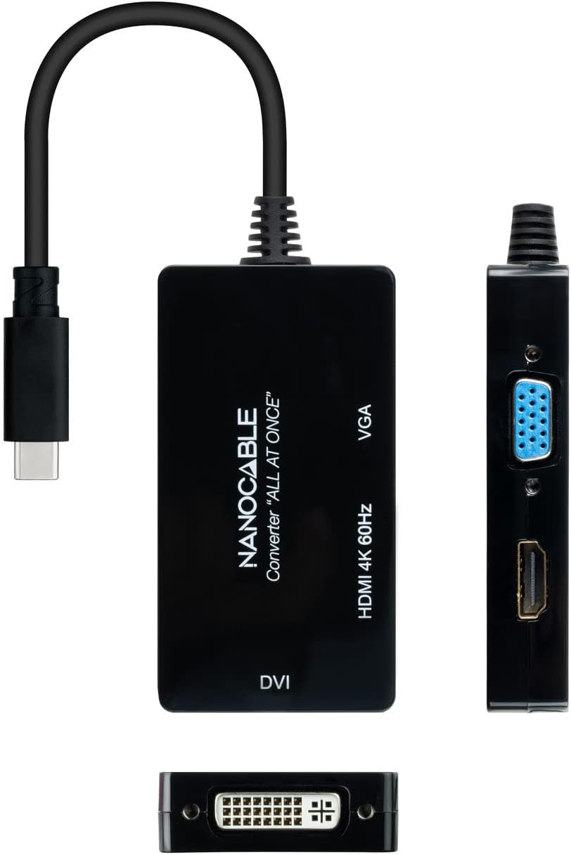Conversor Nanocable 10.16.4301-ALL USB-C para HDMI DVI VGA 4K 60Hz 20cm Preto - Imagem 3
