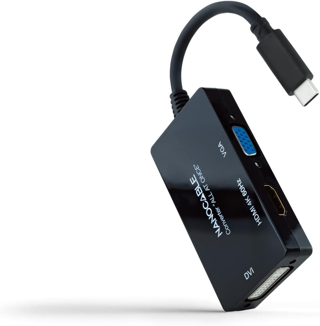 Conversor Nanocable 10.16.4301-ALL USB-C para HDMI DVI VGA 4K 60Hz 20cm Preto