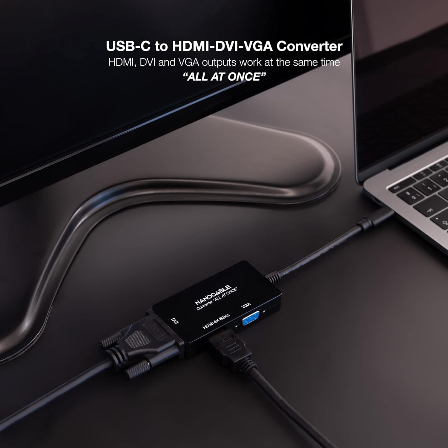 Conversor Nanocable 10.16.4301-ALL USB-C para HDMI DVI VGA 4K 60Hz 20cm Preto - Imagem 4