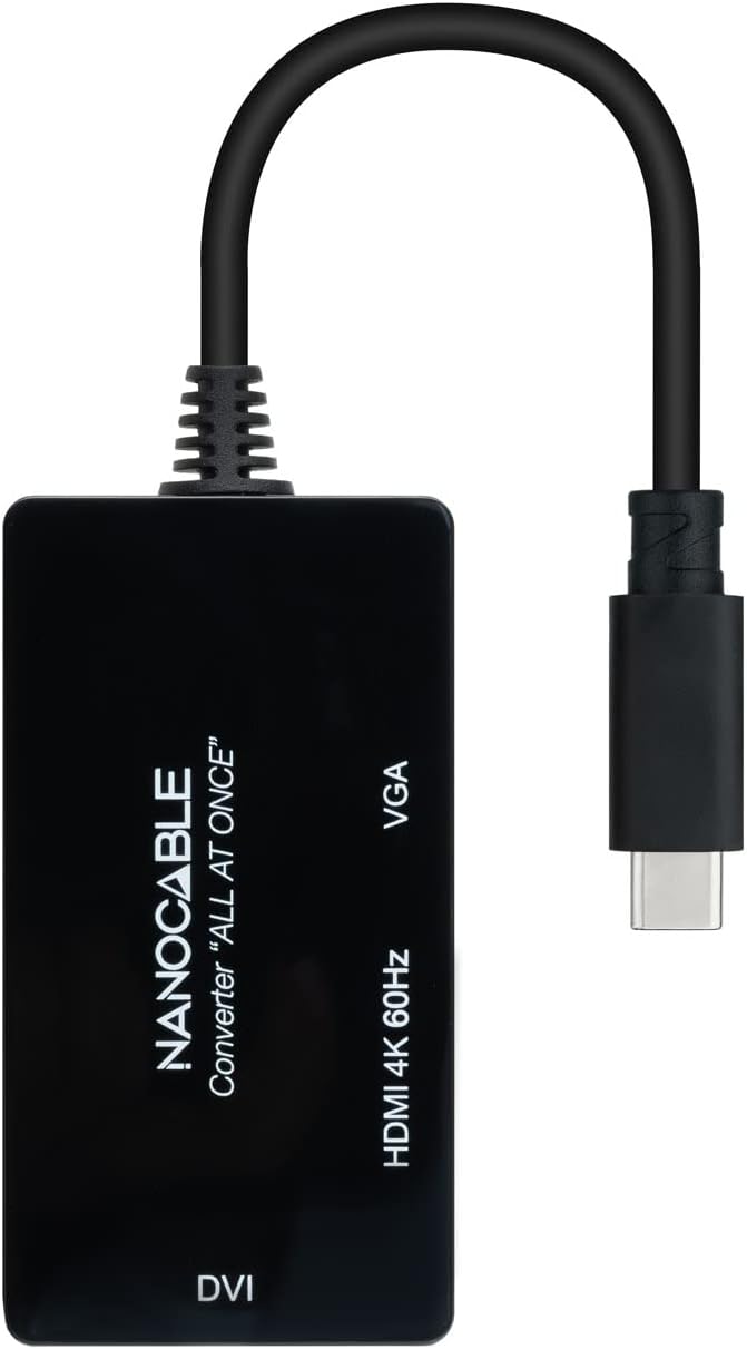 Conversor Nanocable 10.16.4301-ALL USB-C para HDMI DVI VGA 4K 60Hz 20cm Preto - Imagem 2