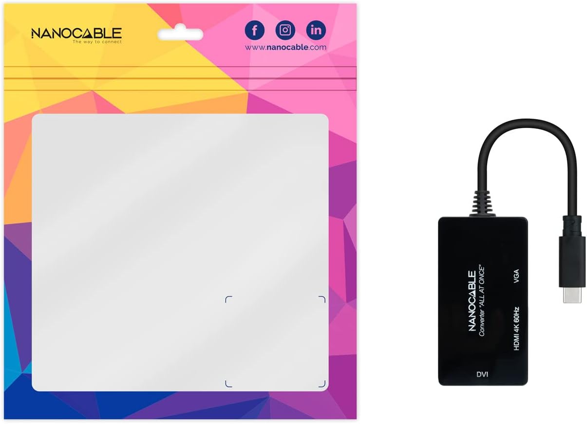 Conversor Nanocable 10.16.4301-ALL USB-C para HDMI DVI VGA 4K 60Hz 20cm Preto - Imagem 5