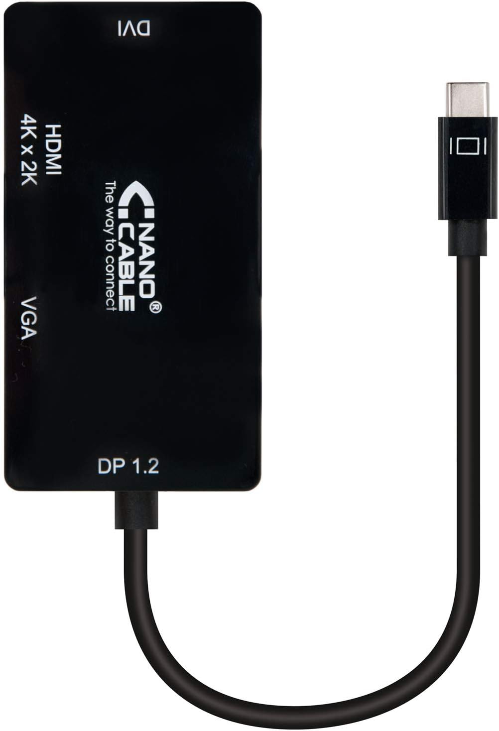 Conversor Nanocable 10.16.4301-BK USB-C para VGA DVI HDMI 4K 10cm Preto - Imagem 2