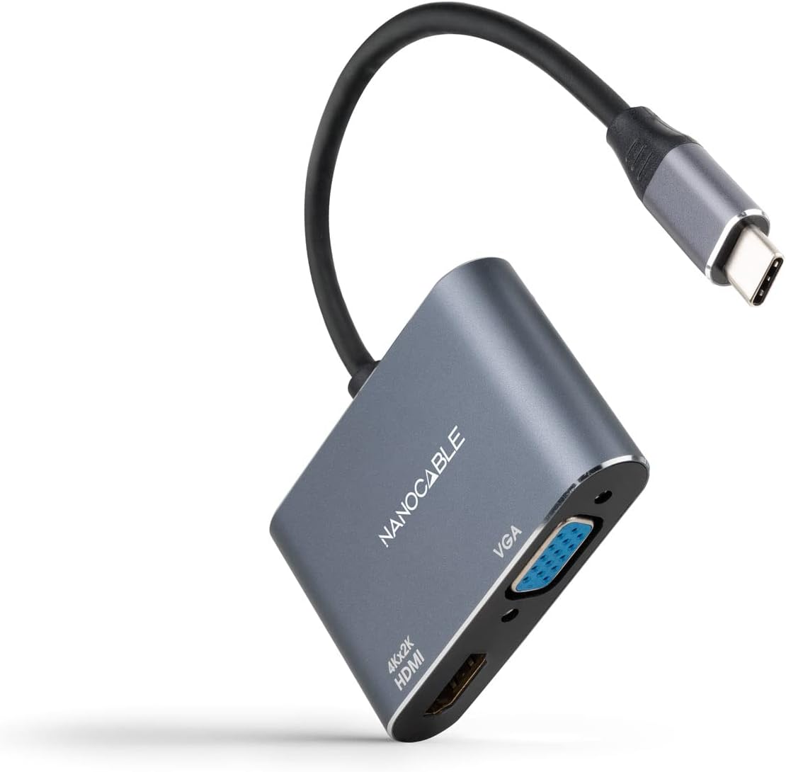 Conversor Nanocable 10.16.4303/ USB Tipo-C Macho/ HDMI Fêmea - VGA Fêmea/ 15cm/ Cinzento