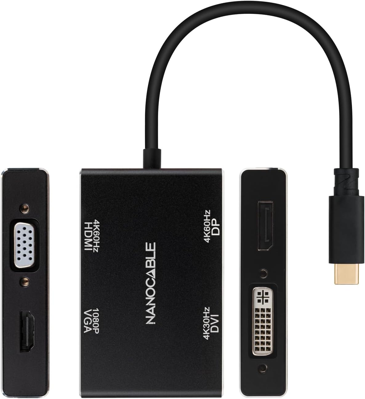 Conversor Nanocable 10.16.4307/ USB Tipo-C Macho - VGA Fêmea/ DVI Fêmea/ HDMI Fêmea/ DisplayPort Fêmea/ 10cm/ Preto - Imagem 2