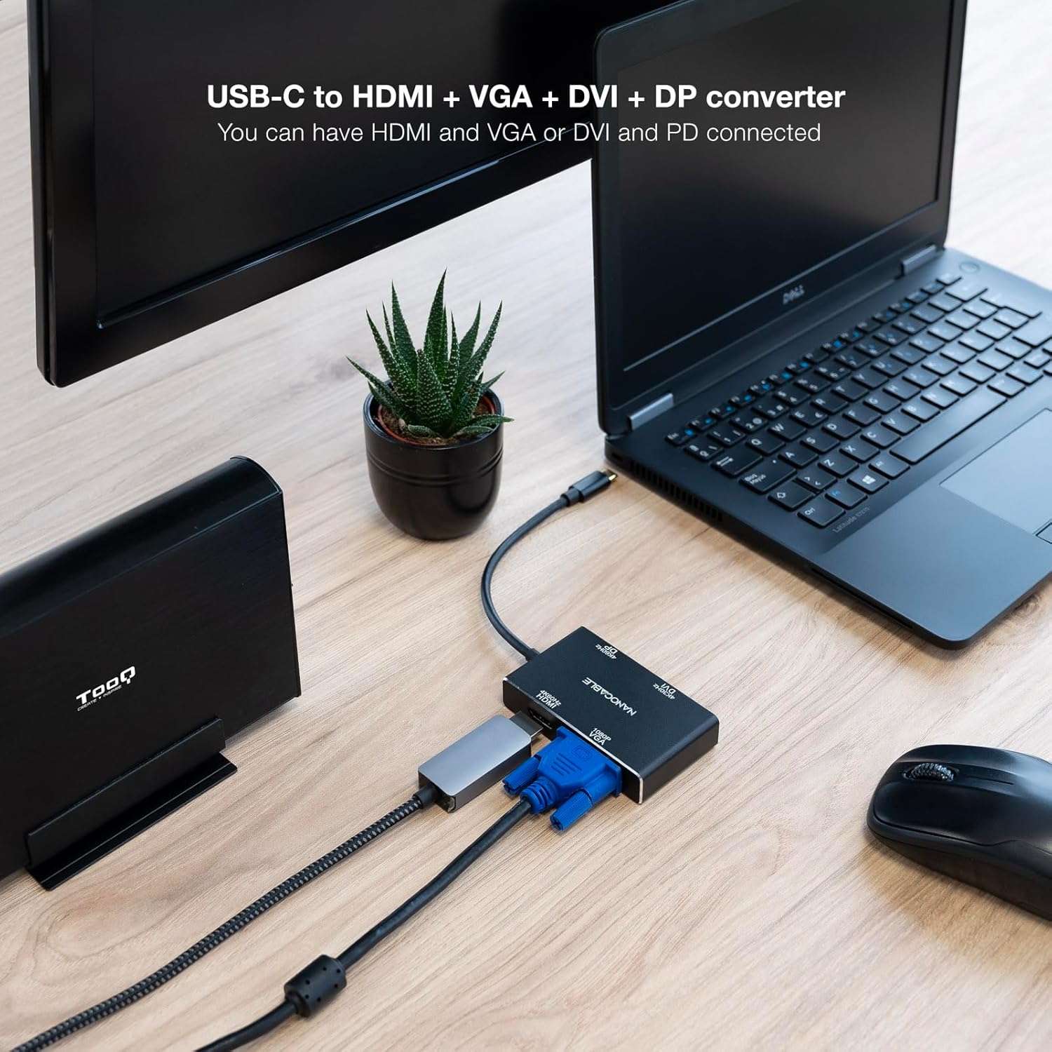 Conversor Nanocable 10.16.4307/ USB Tipo-C Macho - VGA Fêmea/ DVI Fêmea/ HDMI Fêmea/ DisplayPort Fêmea/ 10cm/ Preto - Imagem 3