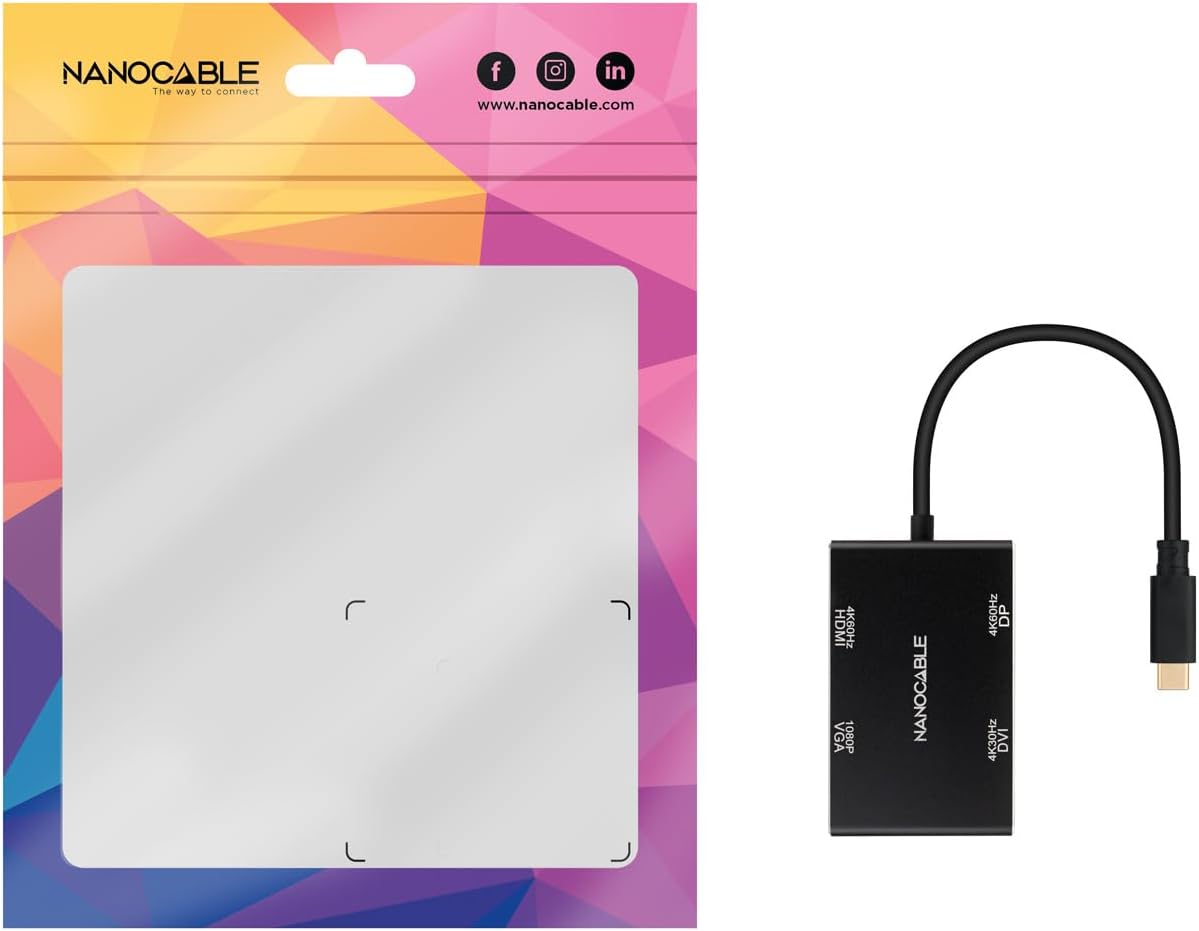 Conversor Nanocable 10.16.4307/ USB Tipo-C Macho - VGA Fêmea/ DVI Fêmea/ HDMI Fêmea/ DisplayPort Fêmea/ 10cm/ Preto - Imagem 5