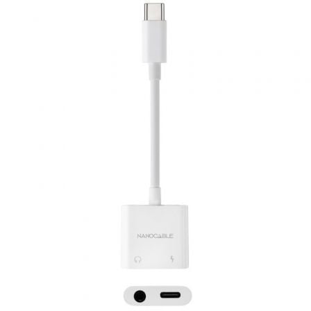 Adaptador Áudio Nanocable 10.24.1206/ USB Tipo-C Macho - Jack 3.5 Fêmea/ USB Tipo-C Fêmea/ Branco