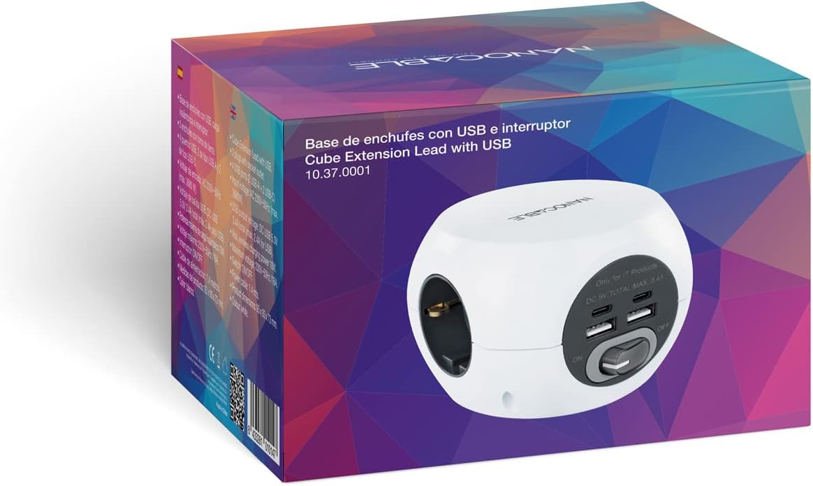 Régua de Extensão Nanocable 10.37.0001/ 3 Tomadas/ 2 USB - 2 USB Tipo-C/ Cabo 1.4m/ Branca - Imagem 10