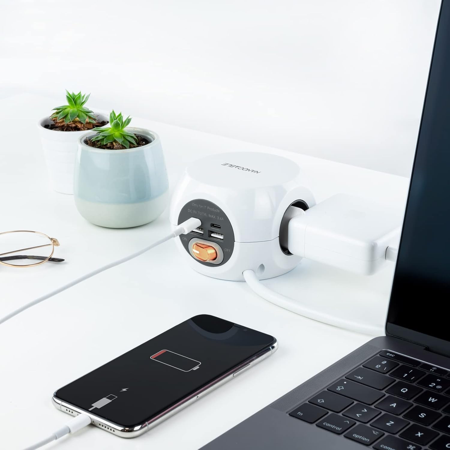 Régua de Extensão Nanocable 10.37.0001/ 3 Tomadas/ 2 USB - 2 USB Tipo-C/ Cabo 1.4m/ Branca - Imagem 6