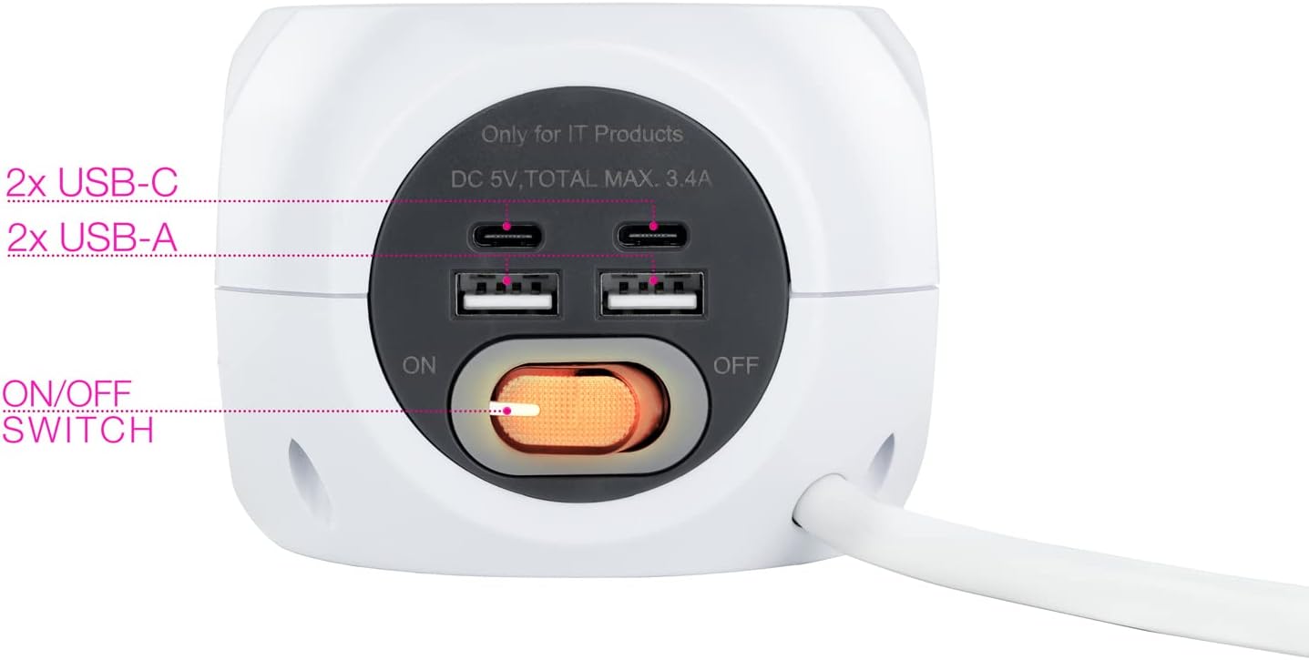 Régua de Extensão Nanocable 10.37.0001/ 3 Tomadas/ 2 USB - 2 USB Tipo-C/ Cabo 1.4m/ Branca - Imagem 2