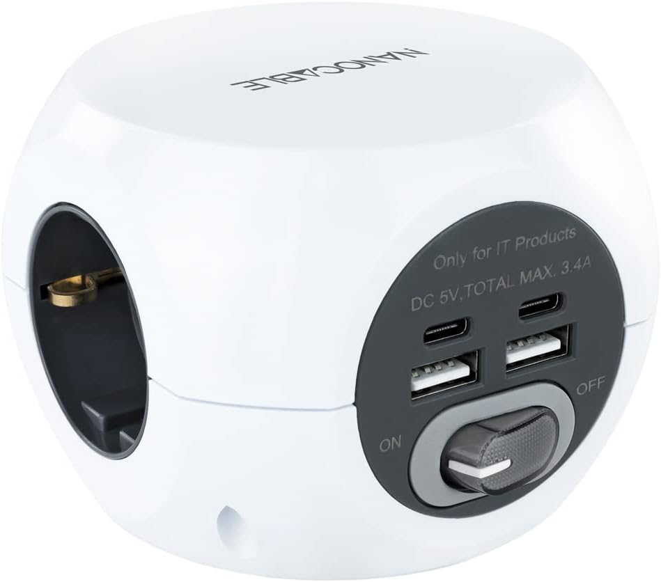 Régua de Extensão Nanocable 10.37.0001/ 3 Tomadas/ 2 USB - 2 USB Tipo-C/ Cabo 1.4m/ Branca