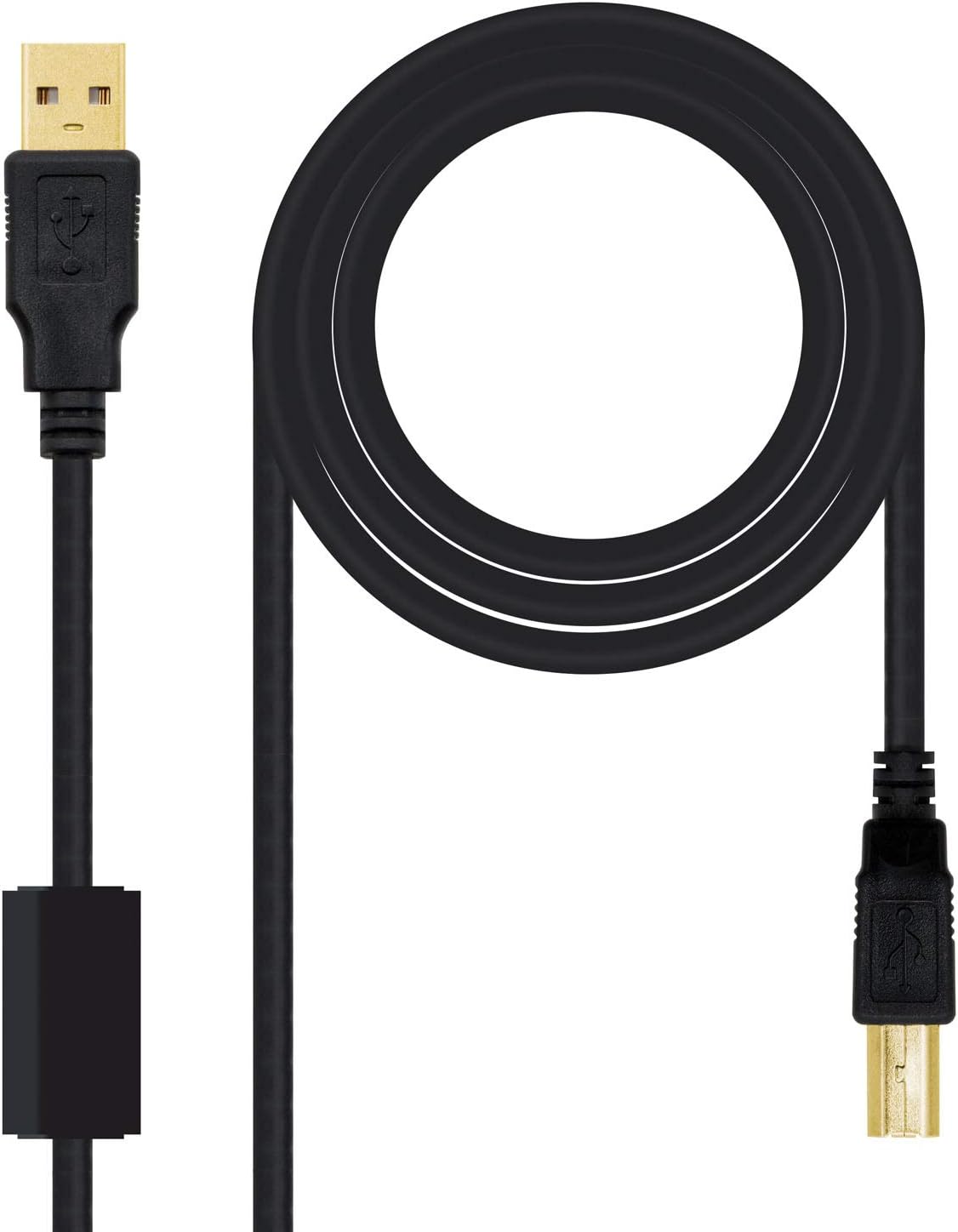 Cabo USB 2.0 Impressora Nanocable 10.01.1205/ USB Tipo-B Macho - USB Macho/ 5m/ Preto