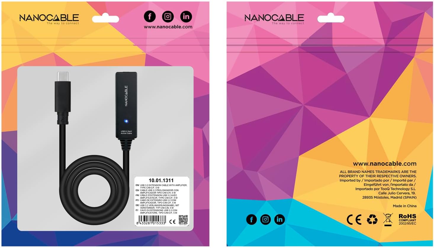 Cabo Extensor USB Tipo-C 3.2 com Amplificador Nanocable 10.01.1311/ USB Tipo-C Macho - USB Tipo-C Fêmea/ 5m/ Preto - Imagem 6