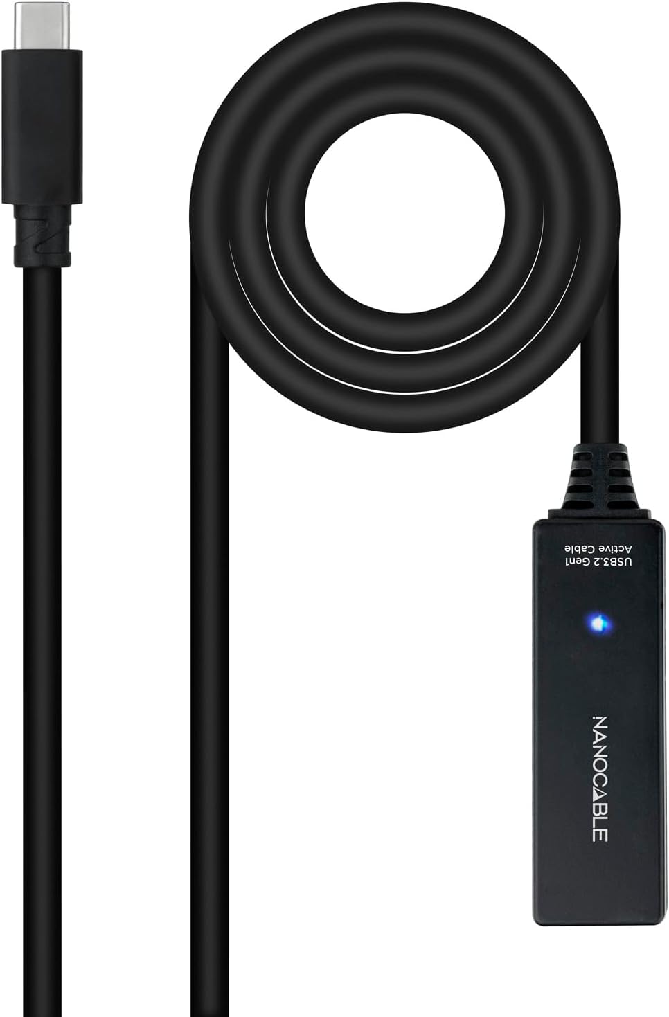 Cabo Extensor USB Tipo-C 3.2 com Amplificador Nanocable 10.01.1311/ USB Tipo-C Macho - USB Tipo-C Fêmea/ 5m/ Preto